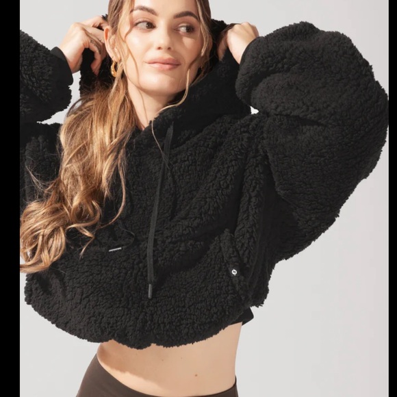 Popflex Black Faux Sherpa Pullover Hoodie - Picture 5 of 5